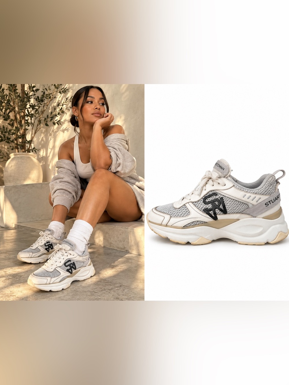 Stuart Weitzman SW Trainer Sneakers Women’s 5 White Gray Chunky Designer Shoes